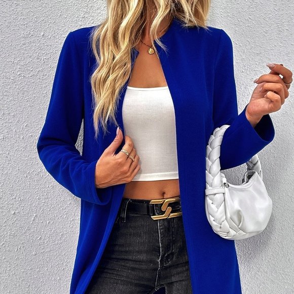 Blue Casual Womens Solid Open Front Coat - Picture 5 of 5